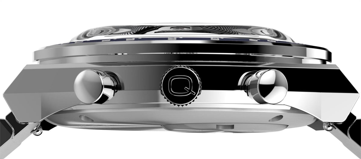Timex Q TW2Y36200 stainless steel caseback showing the battery hatch, assembly details, and water resistance inscription