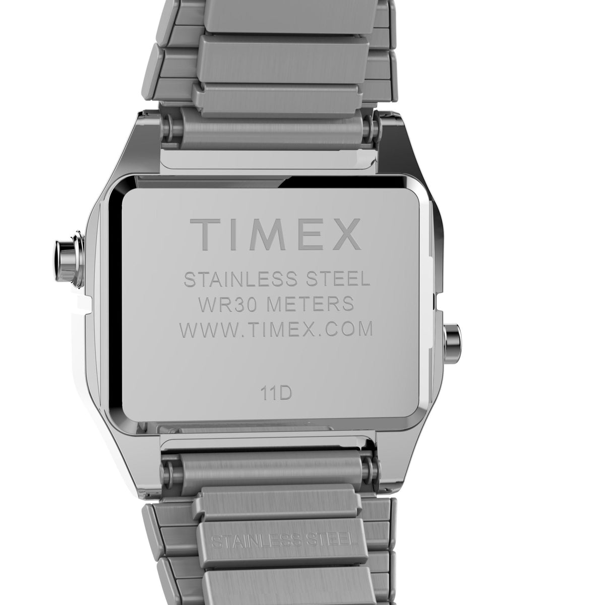 Timex stainless steel watch case back with TIMEX and WR30 METERS marking