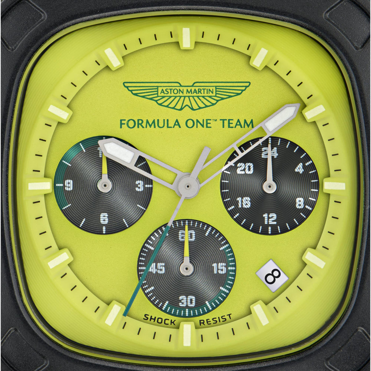 Men's quartz chronograph watch with yellow dial and grey silicone strap