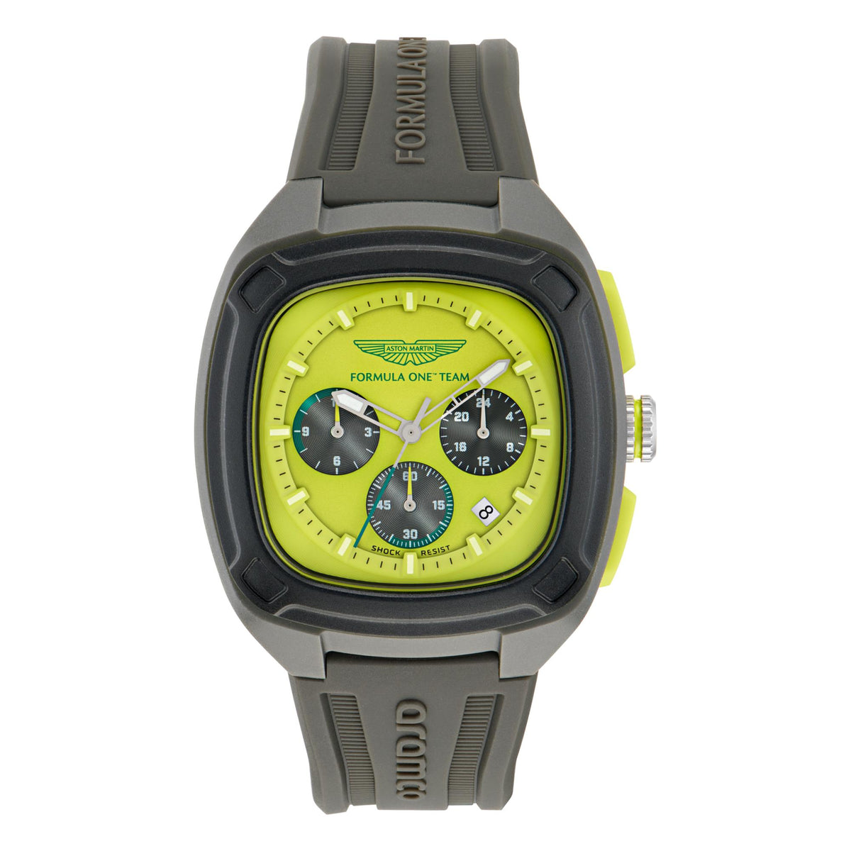 Aston Martin Aramco Formula One Team Quartz Chronograph Yellow Dial Grey Silicone Strap Men's Watch MTFO1F504