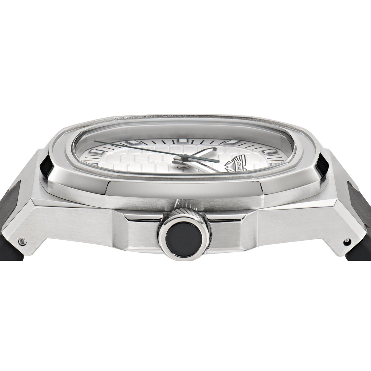 Aston Martin Quartz MTIG1F502 textured watch case and crown profile detail