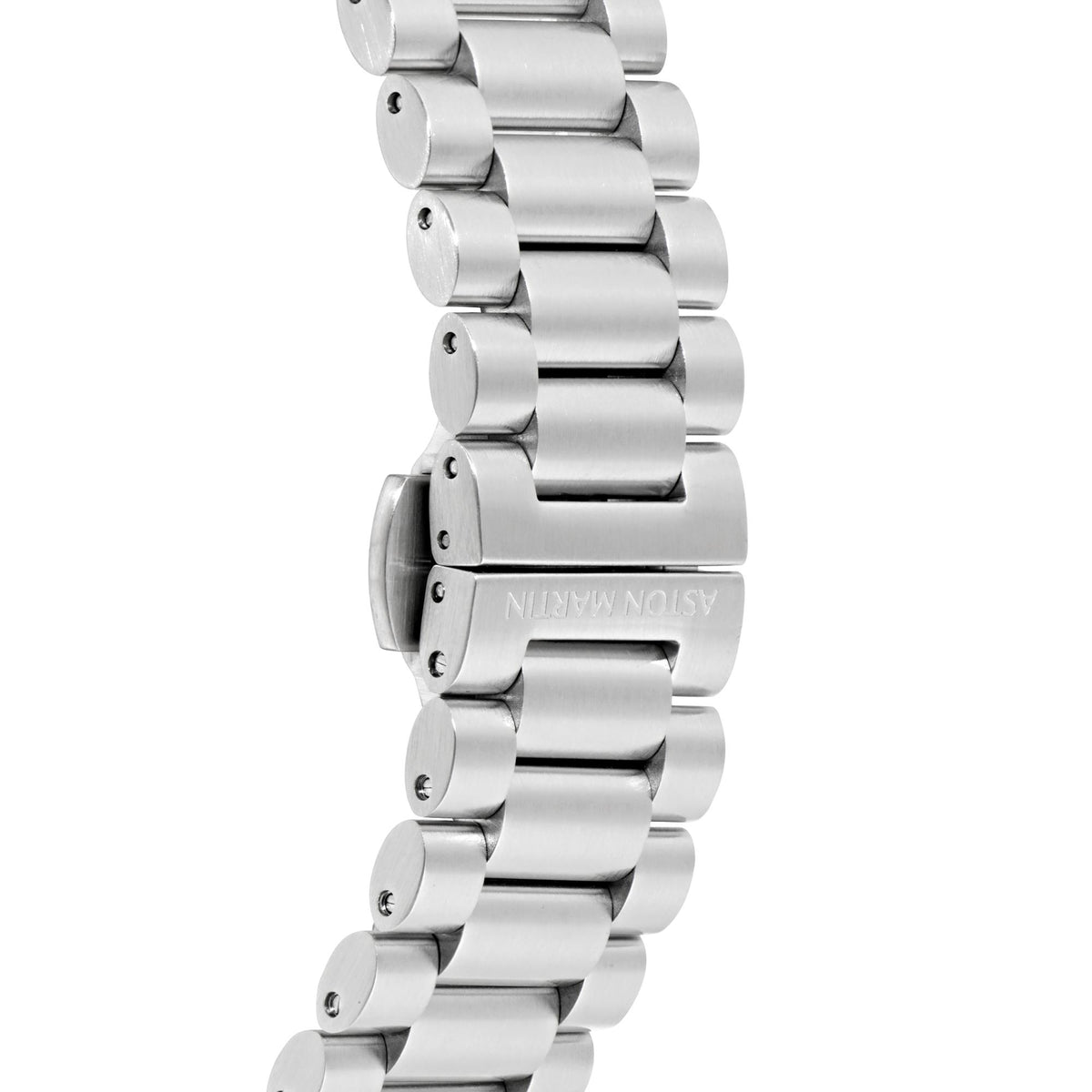 Aston Martin metal bracelet watch band viewed from the side