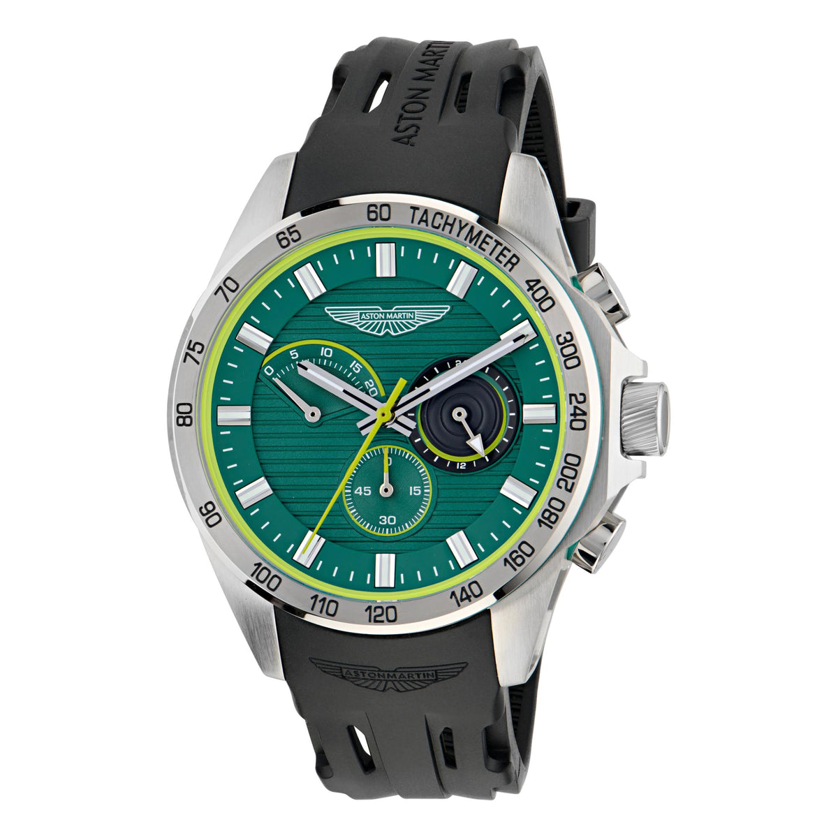 Aston Martin Quartz Chronograph Green Dial Black Silicone Strap Men's Watch MTRH1F502