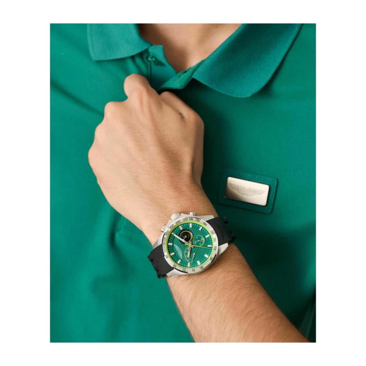 Aston Martin Quartz Chronograph Green Dial Black Silicone Strap Men's Watch MTRH1F502