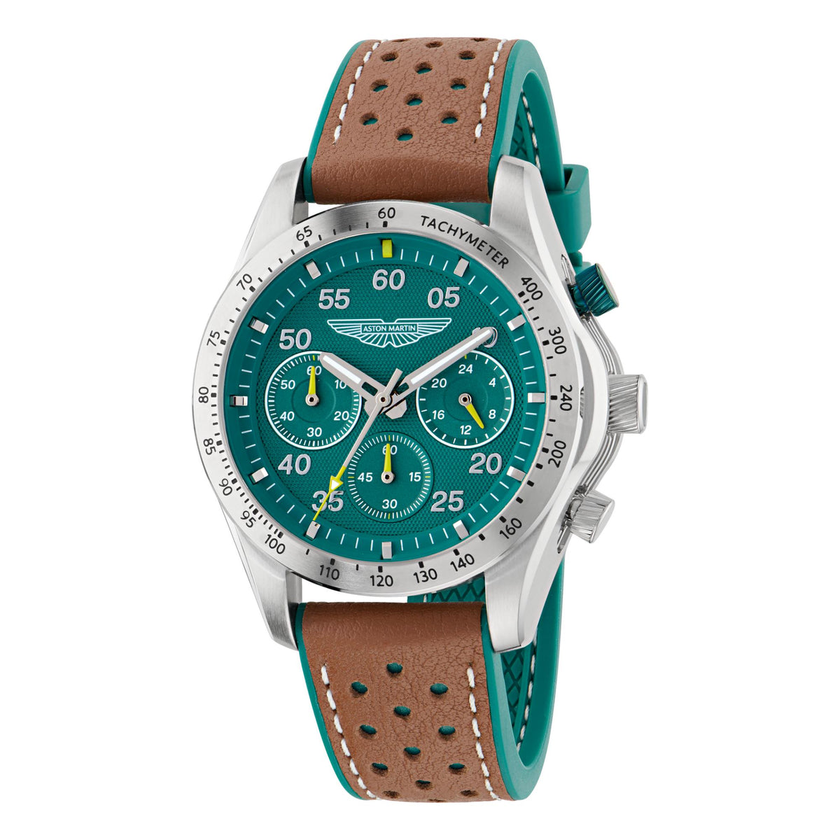 Aston Martin Quartz Chronograph Green Dial Tan Leather Strap Unisex Watch MTRS1F501