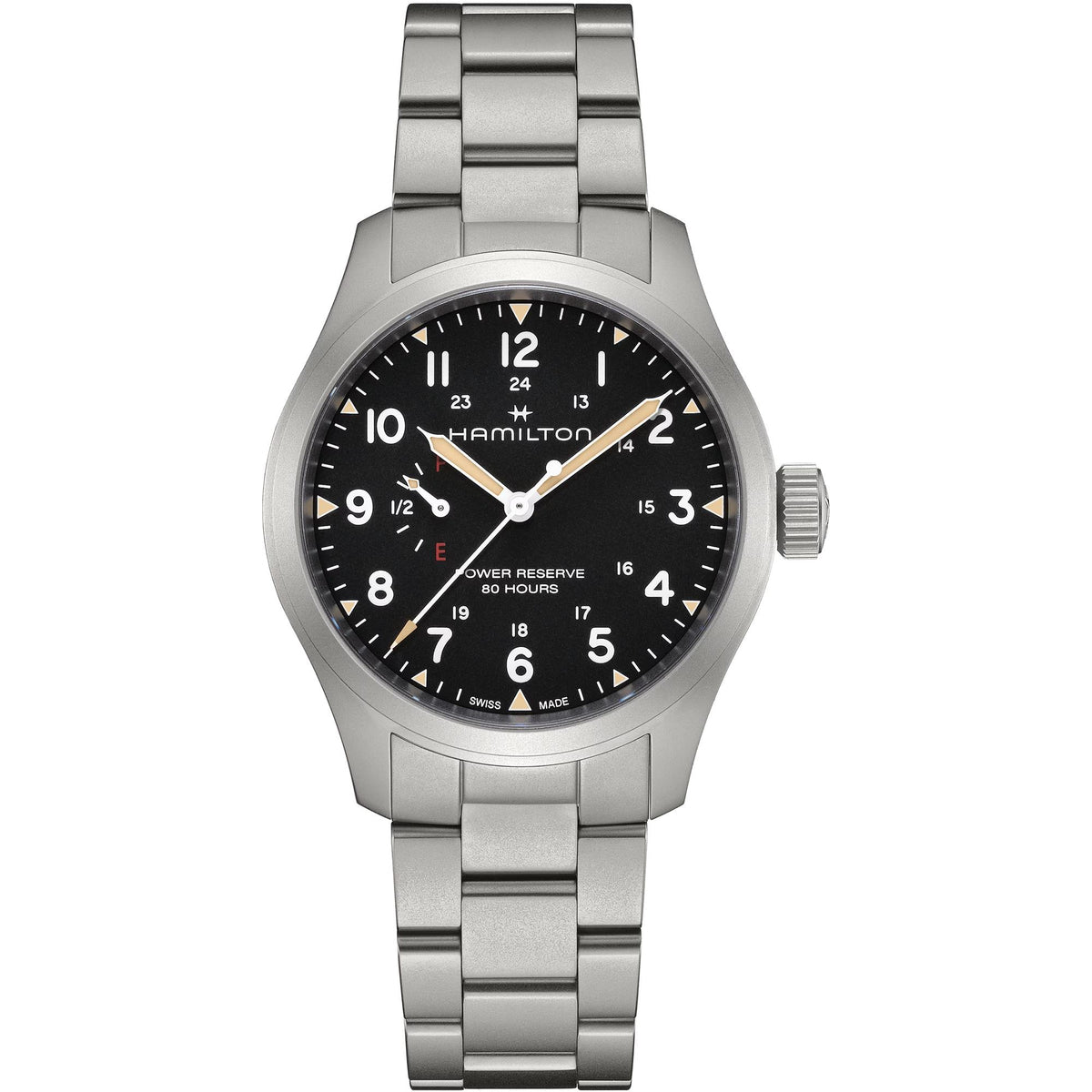 Hamilton Khaki Field Power Reserve Black Dial Steel mechanical watch H69509130 front view