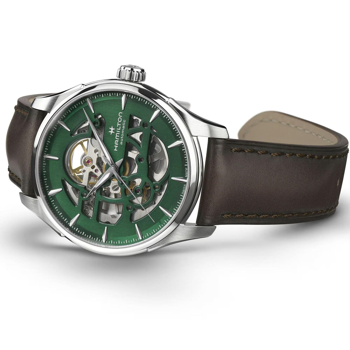 Hamilton Jazzmaster H42535560 Skeleton Automatic Green Dial Leather Strap Men's Watch 