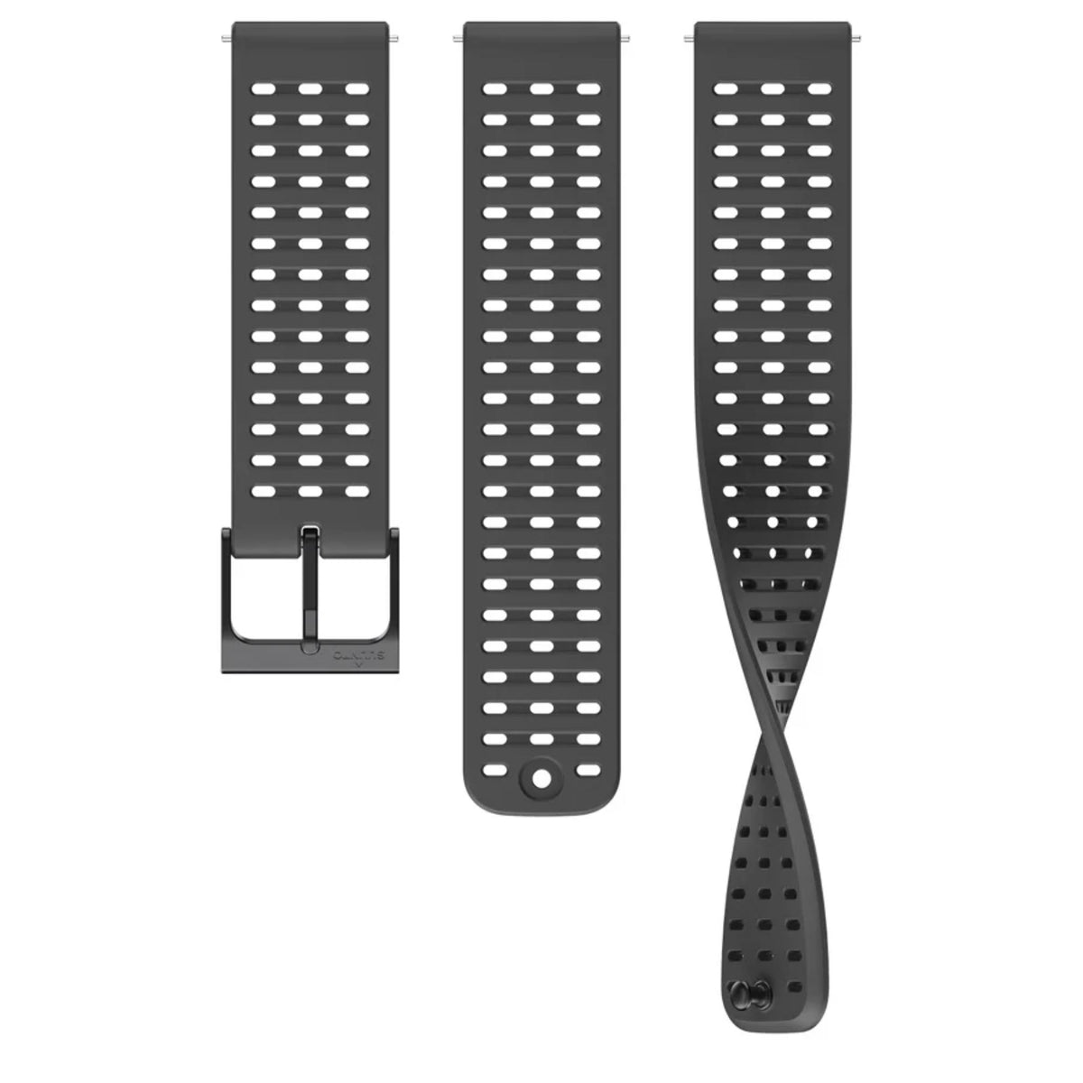 Suunto Athletic 2 Black SS050850000 flat lay view of silicone watch strap set featuring breathable perforated design and buckle closure