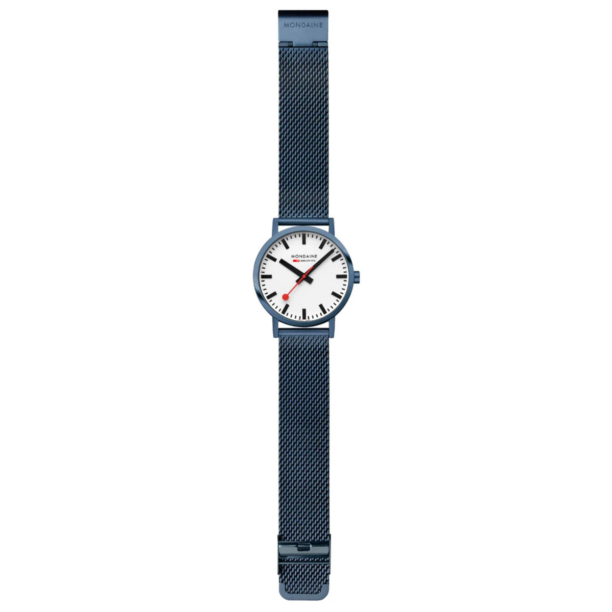 Mondaine Classic 40mm A660.30360.1BSBM full-length watch and mesh strap top view