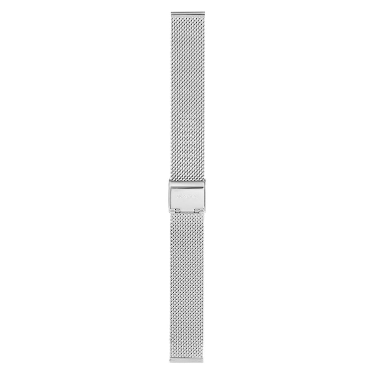 Mondaine Hevetica stainless steel mesh watch strap with rectangular clasp and adjustment links