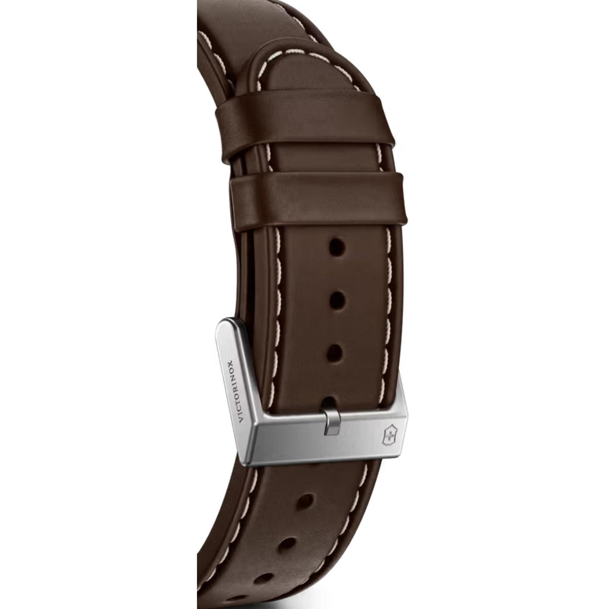 Brown leather strap quartz wristwatch with blue dial and metal case, 42mm