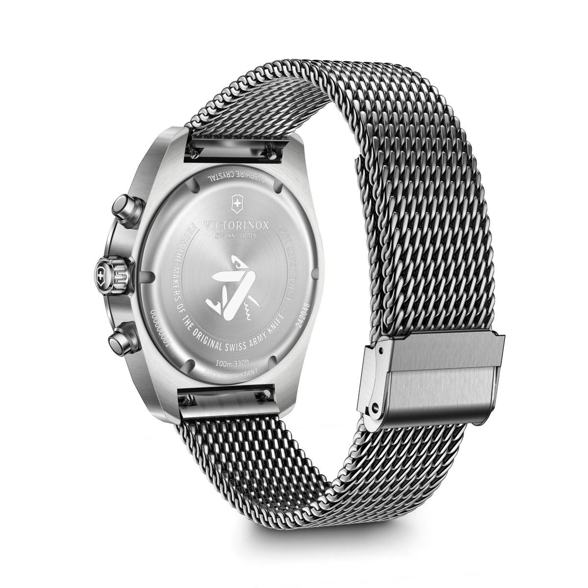 Victorinox Swiss Army chronograph watch with stainless steel mesh bracelet and round dial