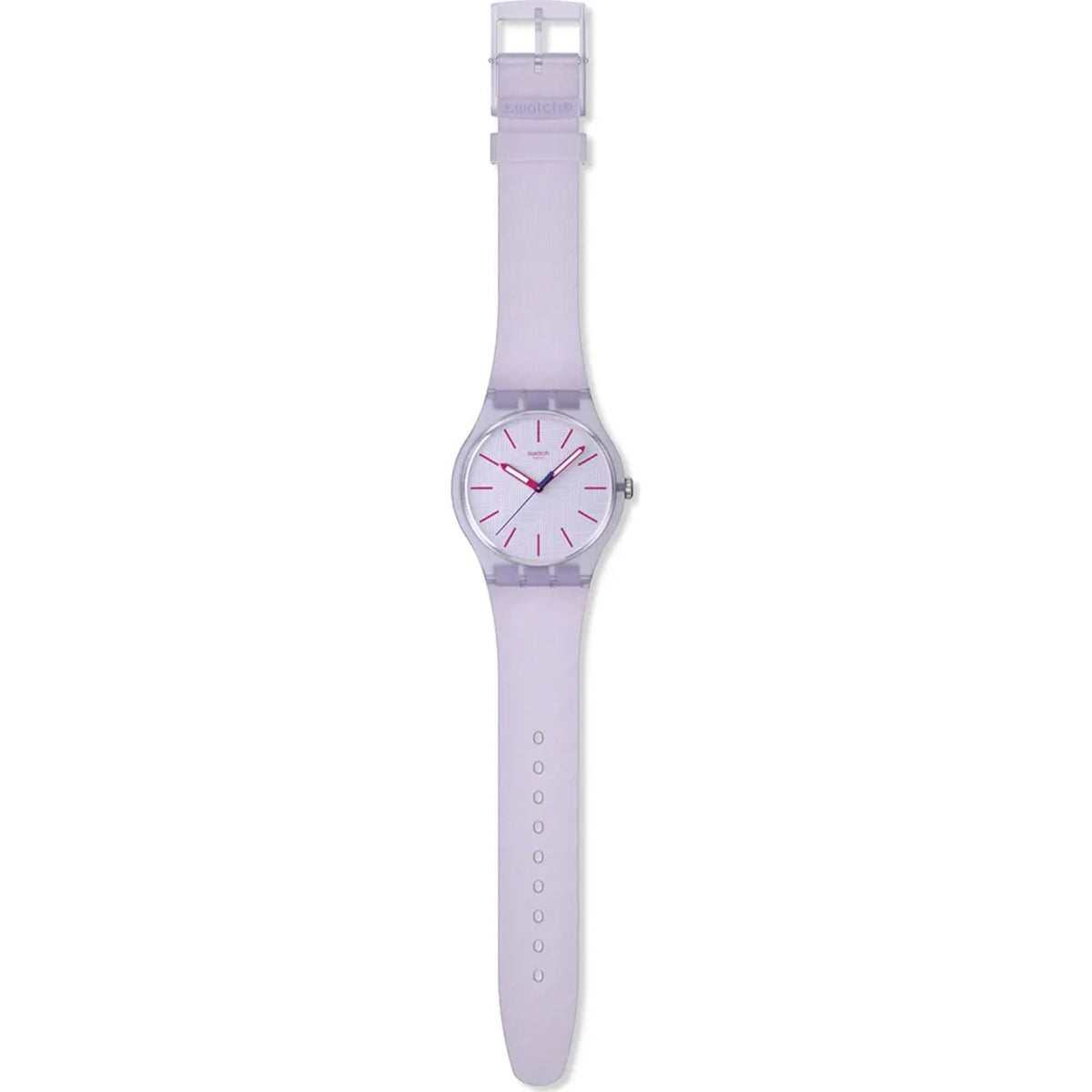 Lavendaze watch with lavender silicone strap, purple dial, and side crown button