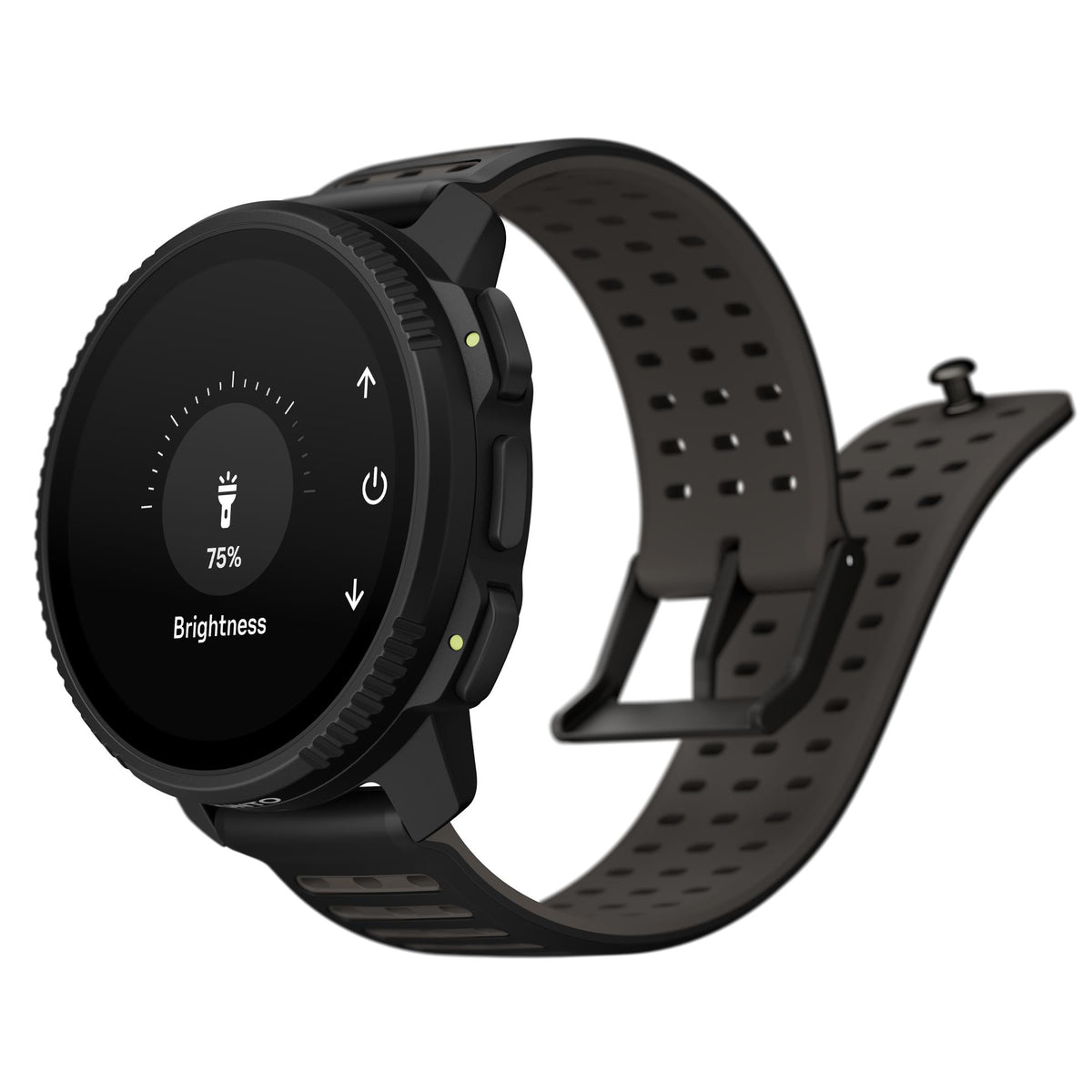 Suunto Vertical 2 All Black SS051204000 side profile highlighting the brightness and torch settings menu
