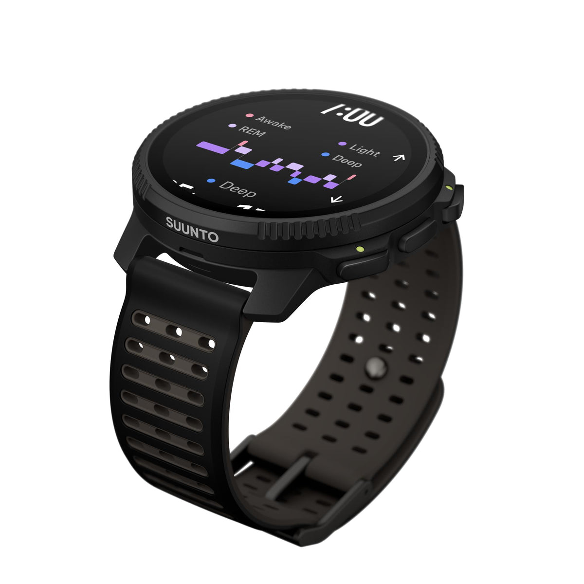 Suunto Vertical 2 All Black SS051204000 silicone strap watch showing the sleep tracking monitor graphics