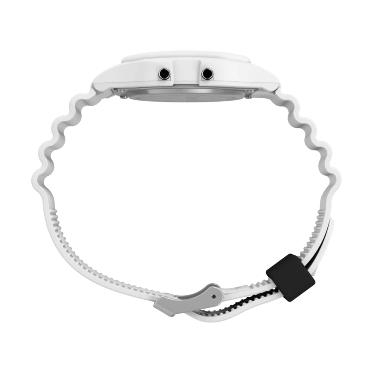 Timex digital resin watch strap with white links and black buckle clasp
