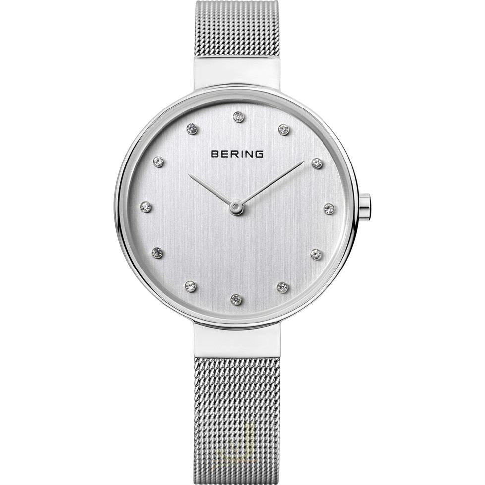 Bering Classic Silver Stainless Steel Case Silver Mesh Bracelet Ladies Watch 12034-000 34mm - WatchNation