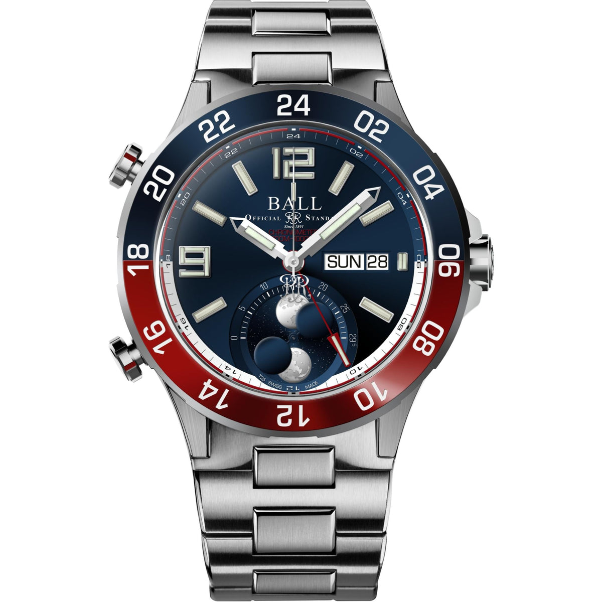 Ball Roadmaster Marine GMT Moon Phase Automatic Blue Dial Titanium Bracelet Men’s Watch DG3220A-S1CJ-BE - WatchNation
