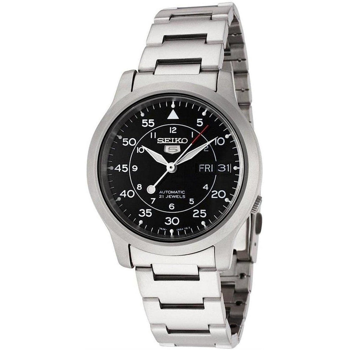 Stainless steel automatic men's wrist watch, black dial with day-date at 3 o'clock