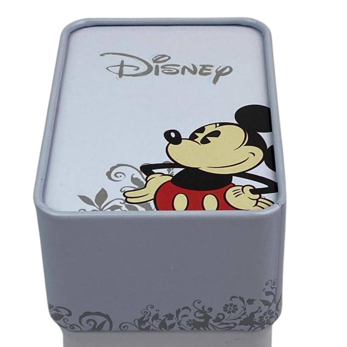 Disney Mickey Mouse watch packaging box with blue-gray lid and character print