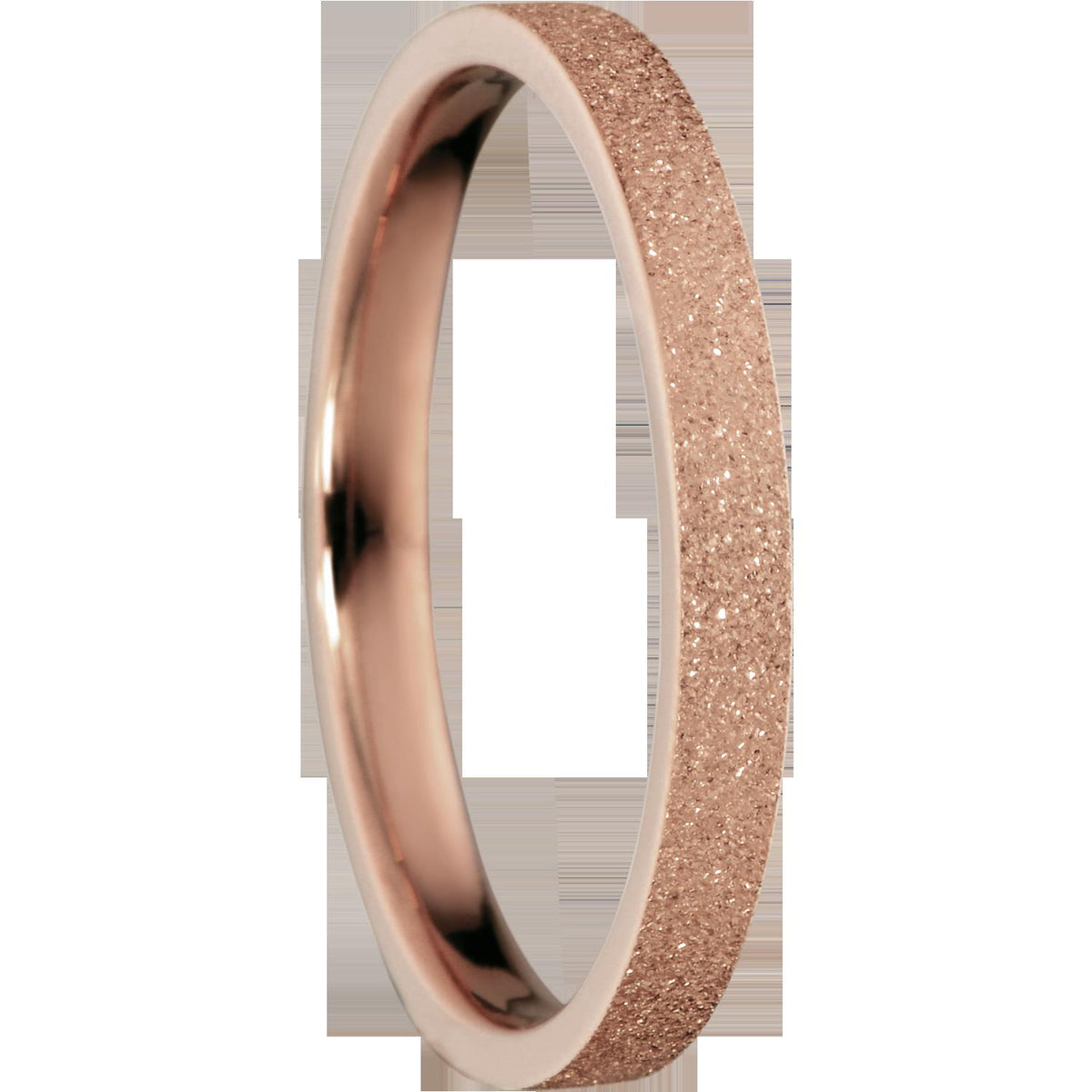 Rose-gold glitter ring band in side profile, smooth inner rim