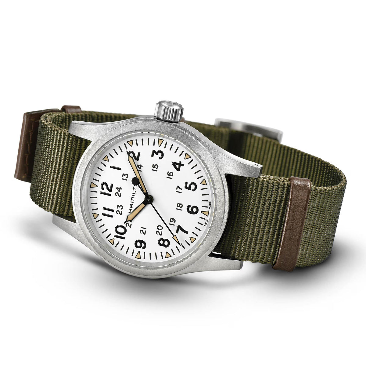 Hamilton Khaki Field H69439411 green textile NATO strap detail