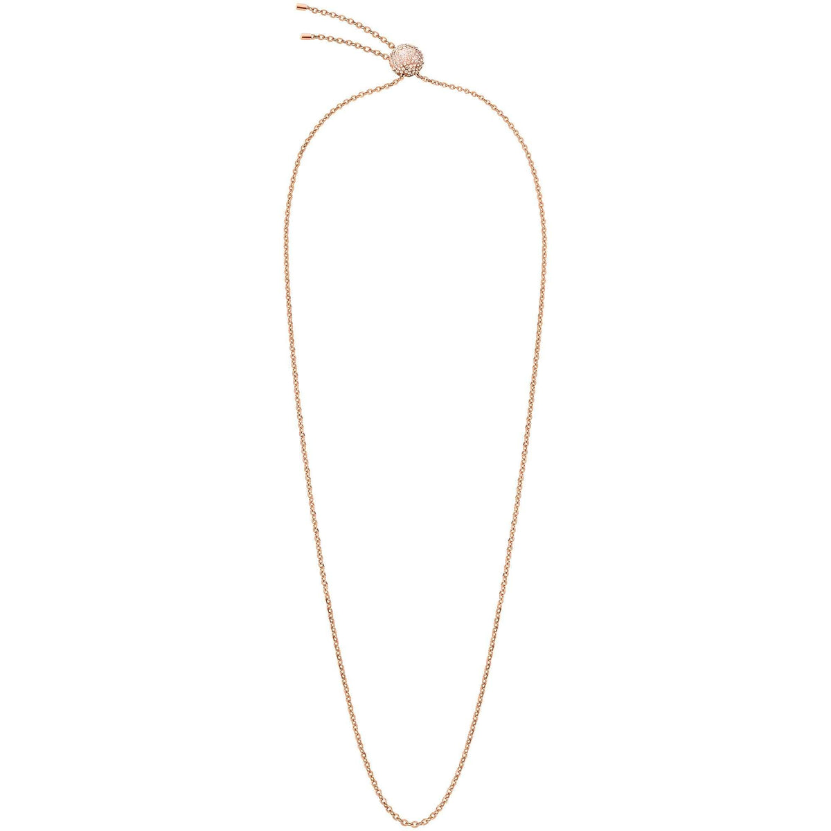 Rose gold-tone pendant necklace with delicate chain and small crystal charm at the top