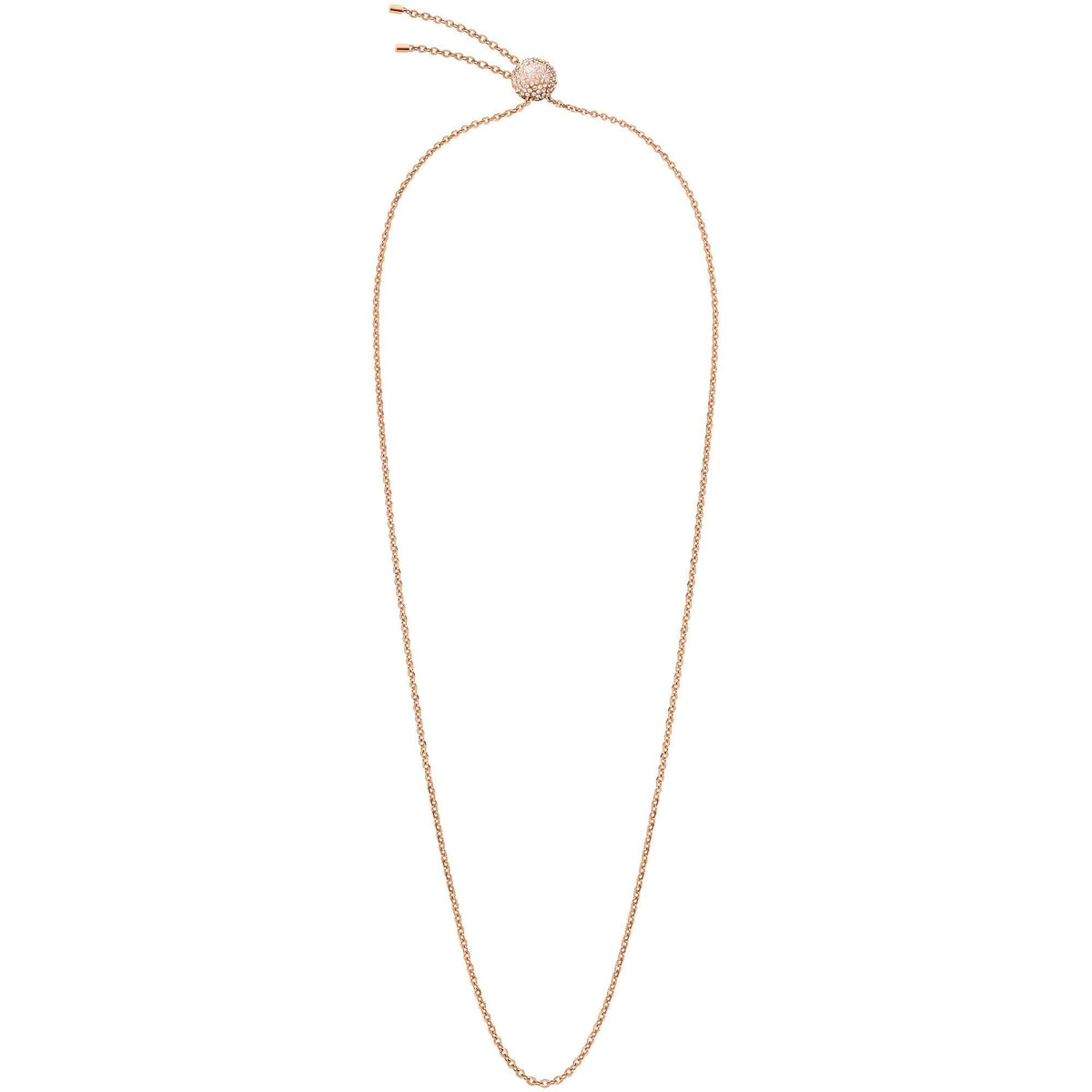 Rose gold-tone crystal pendant necklace featuring a thin chain and small top charm