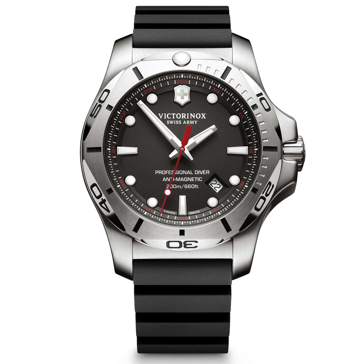 Victorinox men's diver watch, black dial, stainless-steel case, black rubber strap