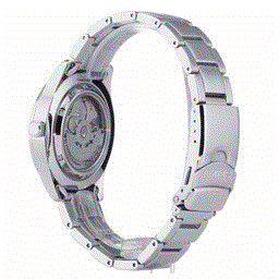 Stainless steel watch bracelet links close-up, curved end view