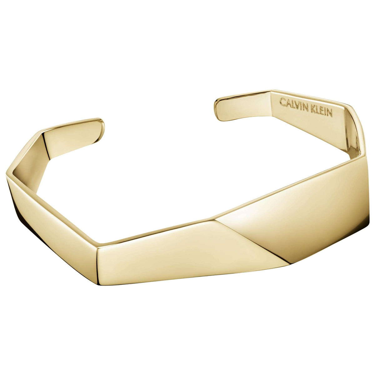 Gold-tone origami-style open cuff bracelet with Calvin Klein logo