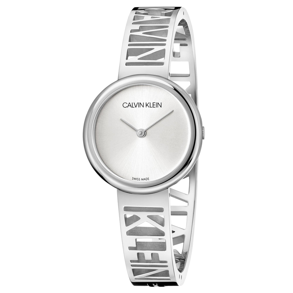 Calvin Klein Mania ladies quartz watch, silver-toned case, white dial, openwork steel band