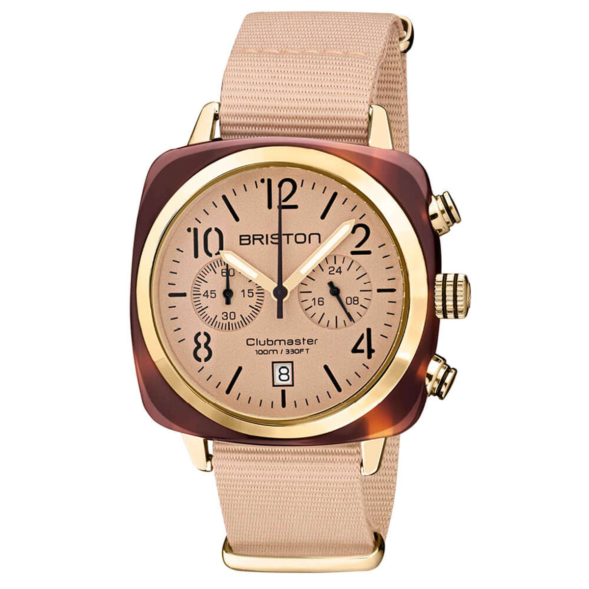 Men's Briston Clubmaster watch with nude dial chronograph subdials and textile strap