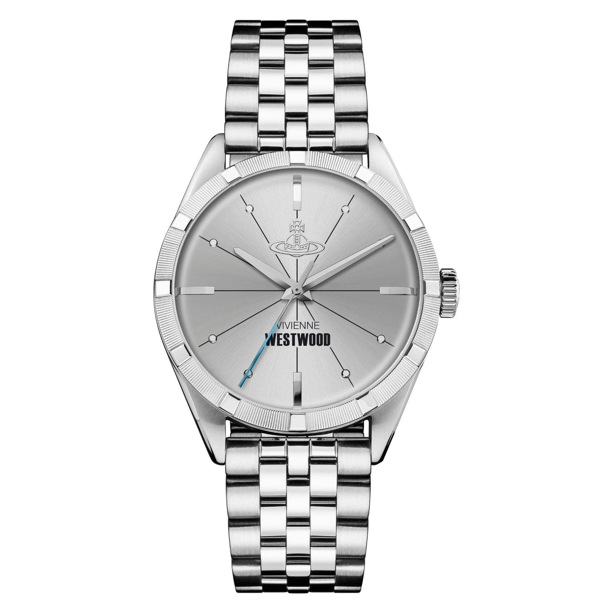 Men's silver-tone stainless steel wristwatch with gray dial and metal bracelet