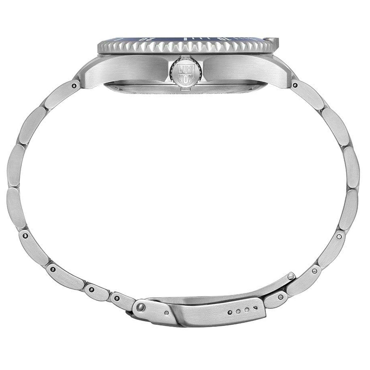 Stainless steel men's watch caseback and silver metal bracelet