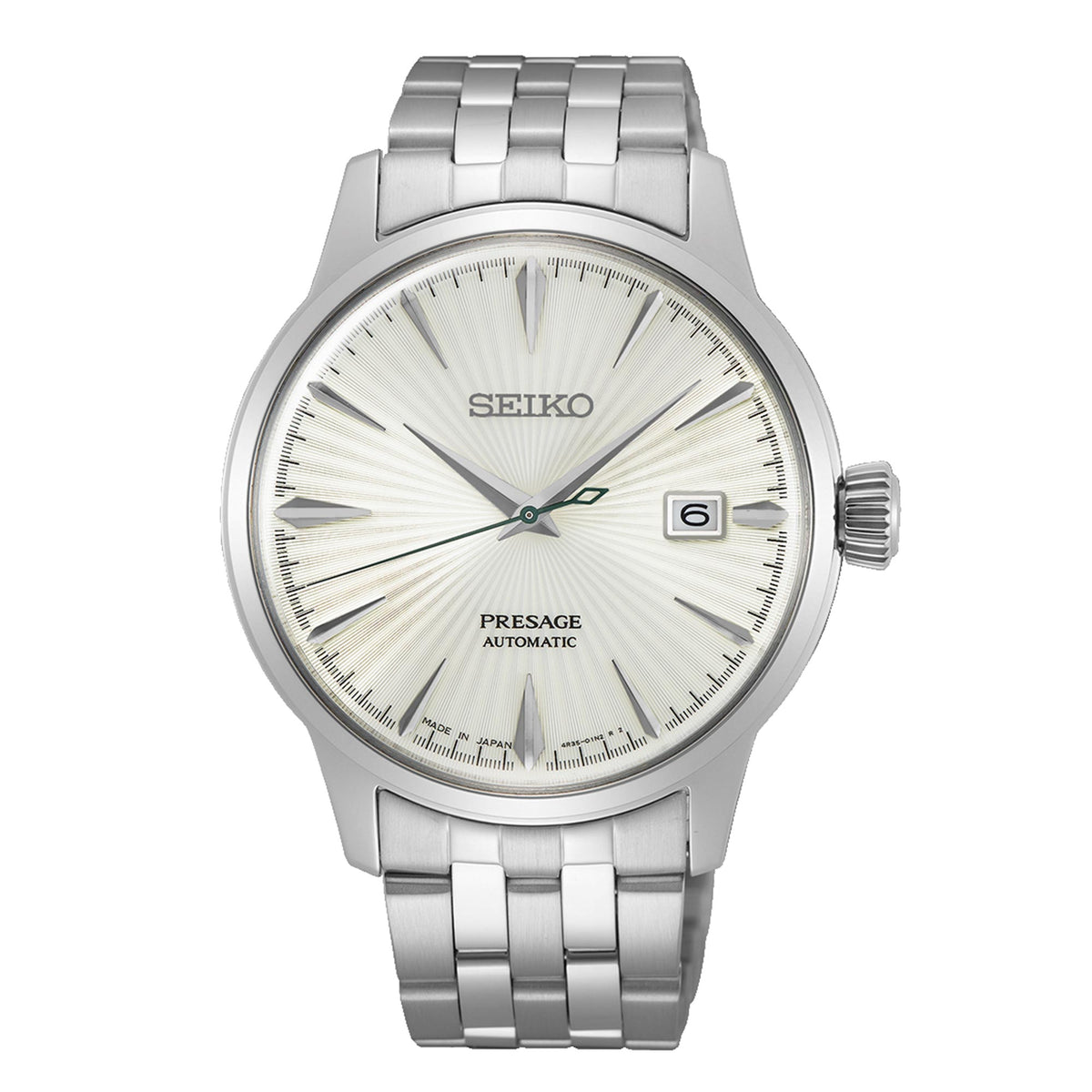 Men's stainless steel bracelet watch with champagne dial, SEIKO logo, date at 6