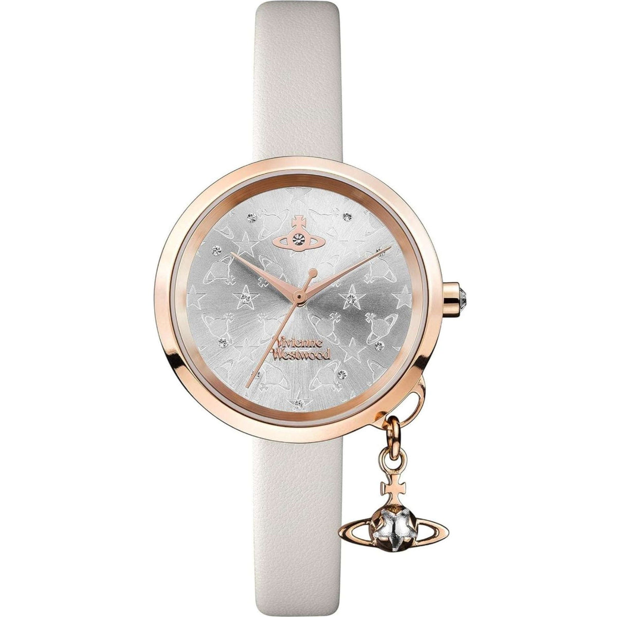 Vivienne Westwood ladies watch with grey leather strap, rose-gold case, grey patterned dial