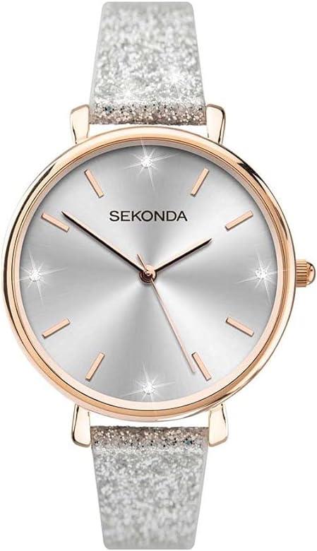 Sekonda stainless steel watch with glitter silver dial and rose gold bezel