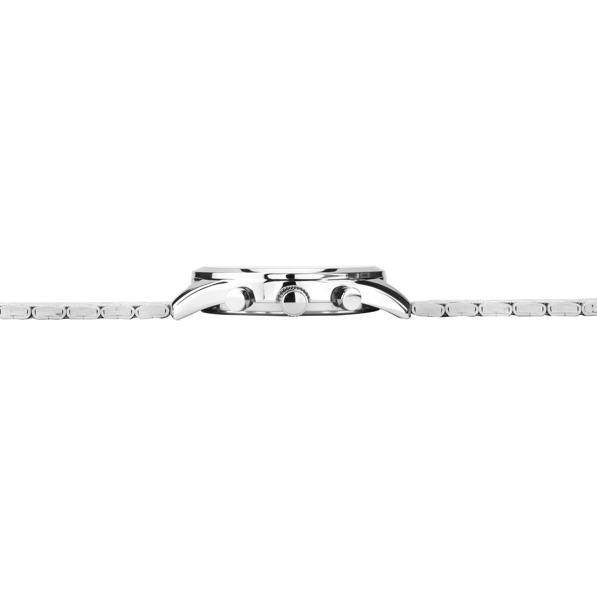Stainless steel watch case edge and bracelet links, side profile