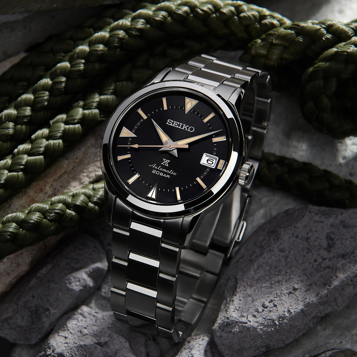 Seiko Prospex automatic men's watch with black dial and stainless steel bracelet