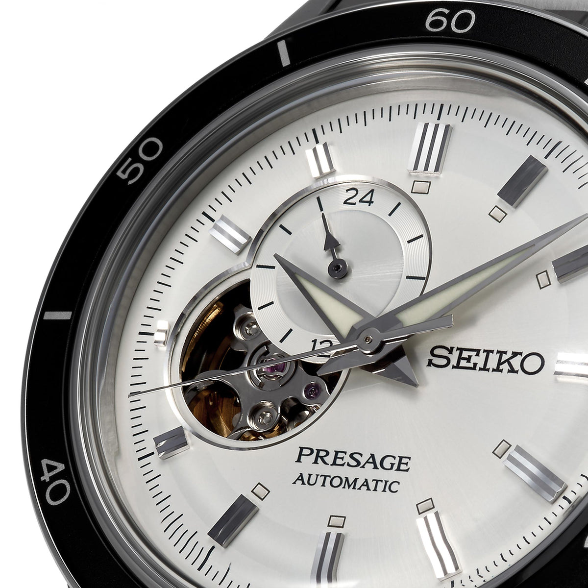 SEIKO PRESAGE automatic dial close-up with open-heart window and visible movement