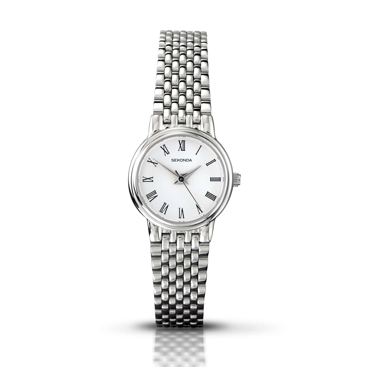 Sekonda ladies quartz wristwatch with white dial, Roman numerals, crown at 3 o'clock