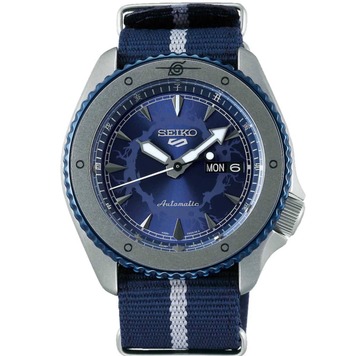 Seiko 5 Sports Naruto & Boruto automatic blue dial nylon strap mens watch SRPF69K1 front view