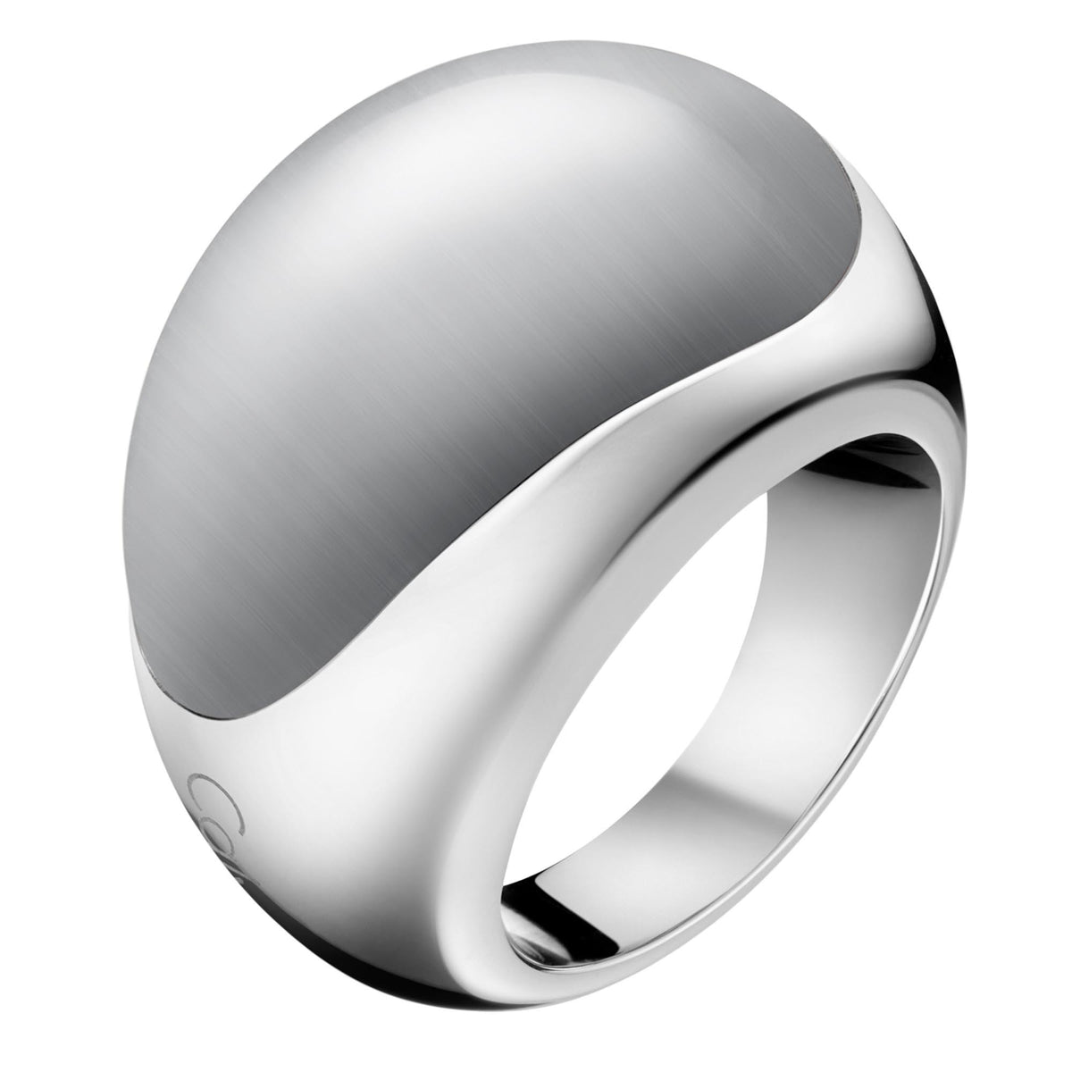 Ladies stainless steel ellipse ring, brushed top with polished inside edge