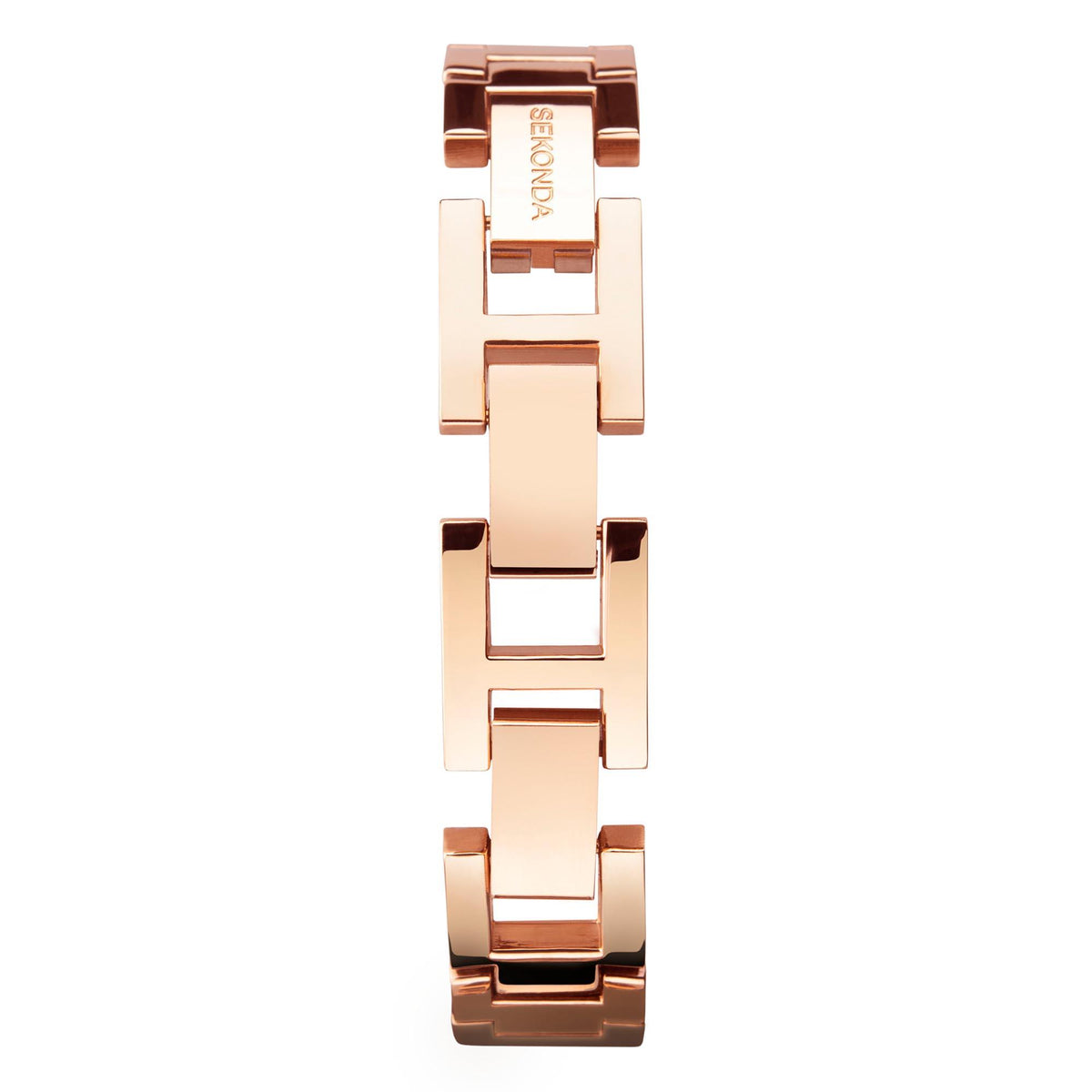 Rose gold metal watch bracelet clasp with rectangular link sections