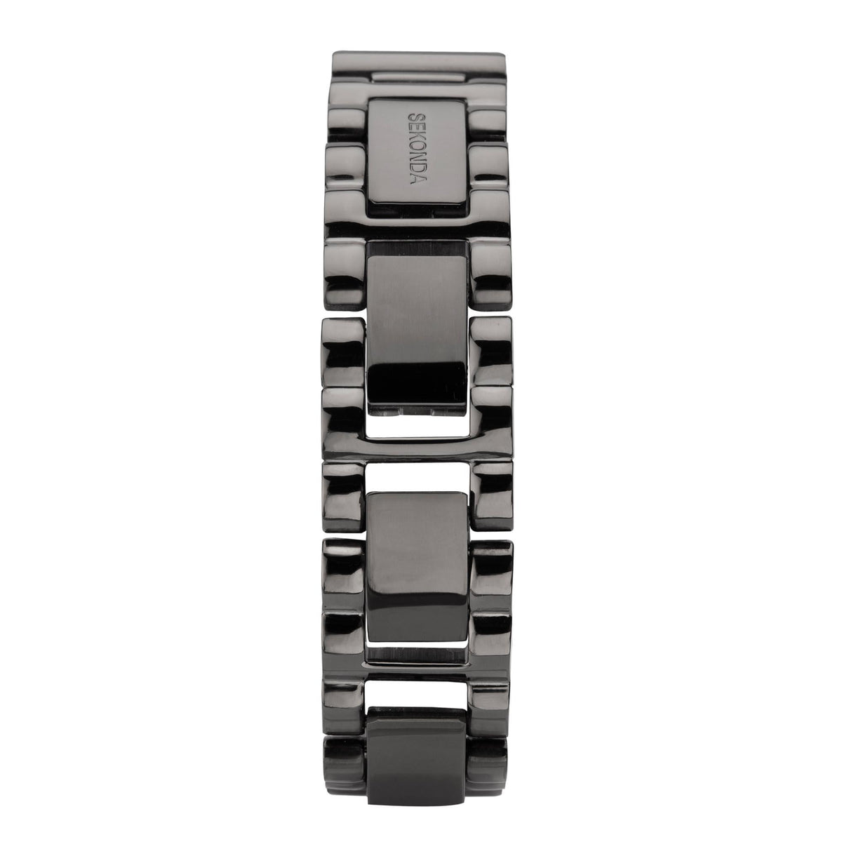 Stainless steel ladies quartz watch with rectangular case and metal link bracelet