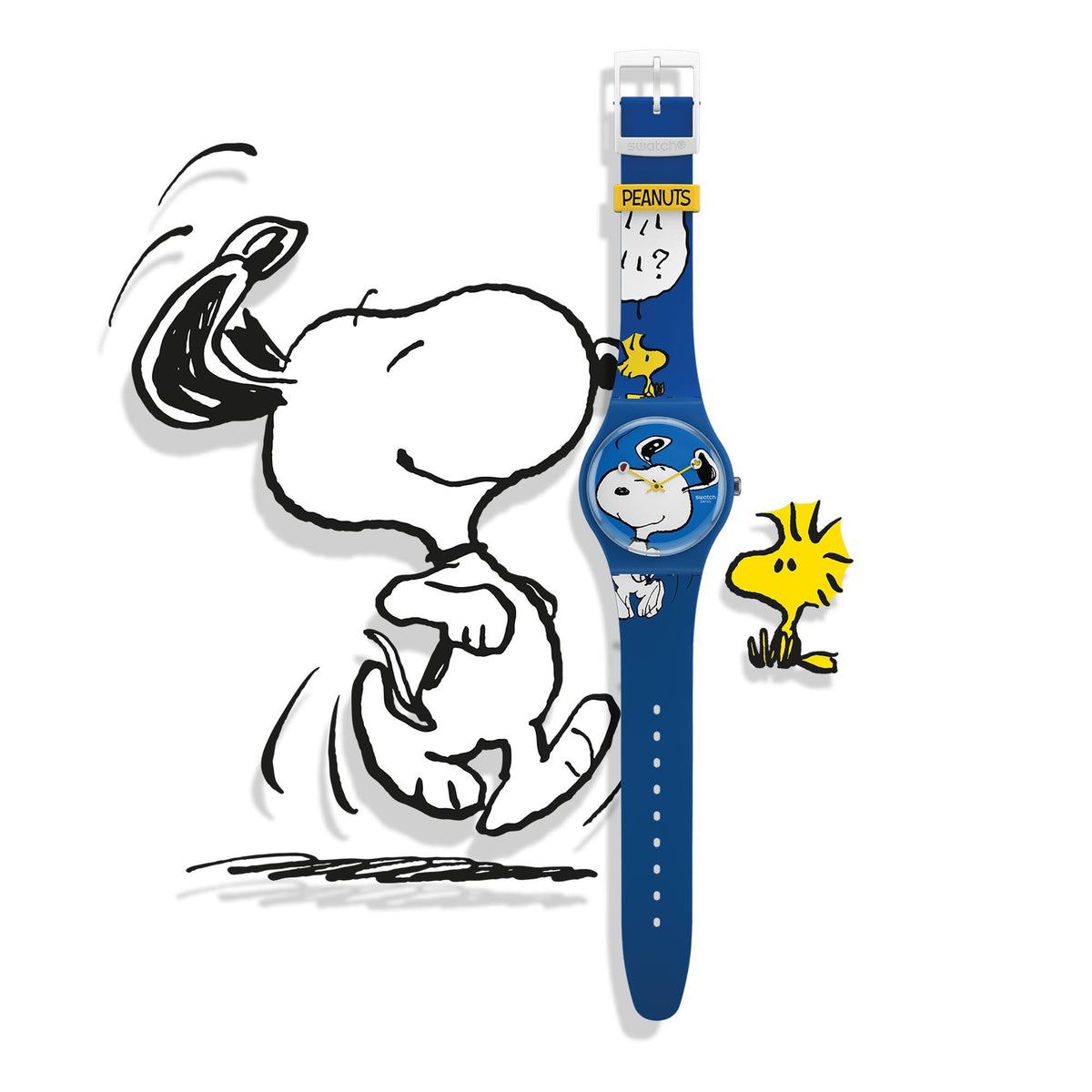 Blue silicone strap watch featuring Snoopy character and dotted strap holes