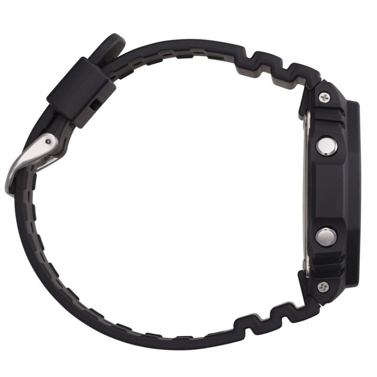 Octagonal G-Shock watch case with black silicone strap, no dial view