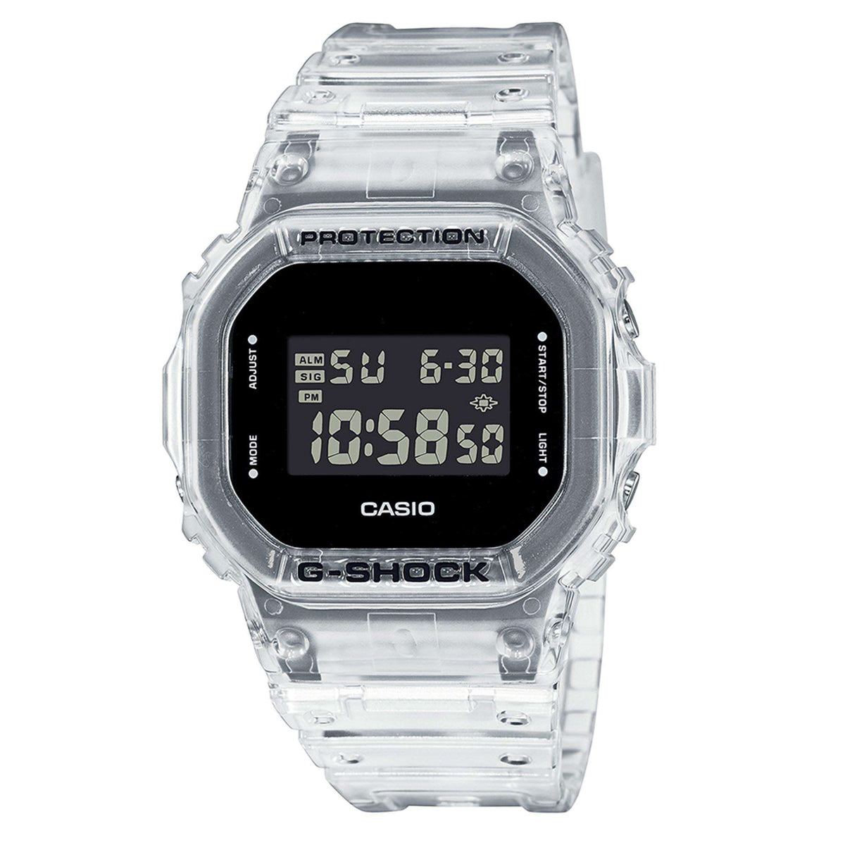 Transparent silicone strap digital sports watch with black LCD dial