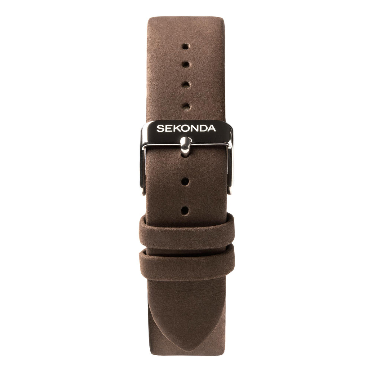 Men's quartz watch brown leather strap with buckle and adjustment holes, silver clasp